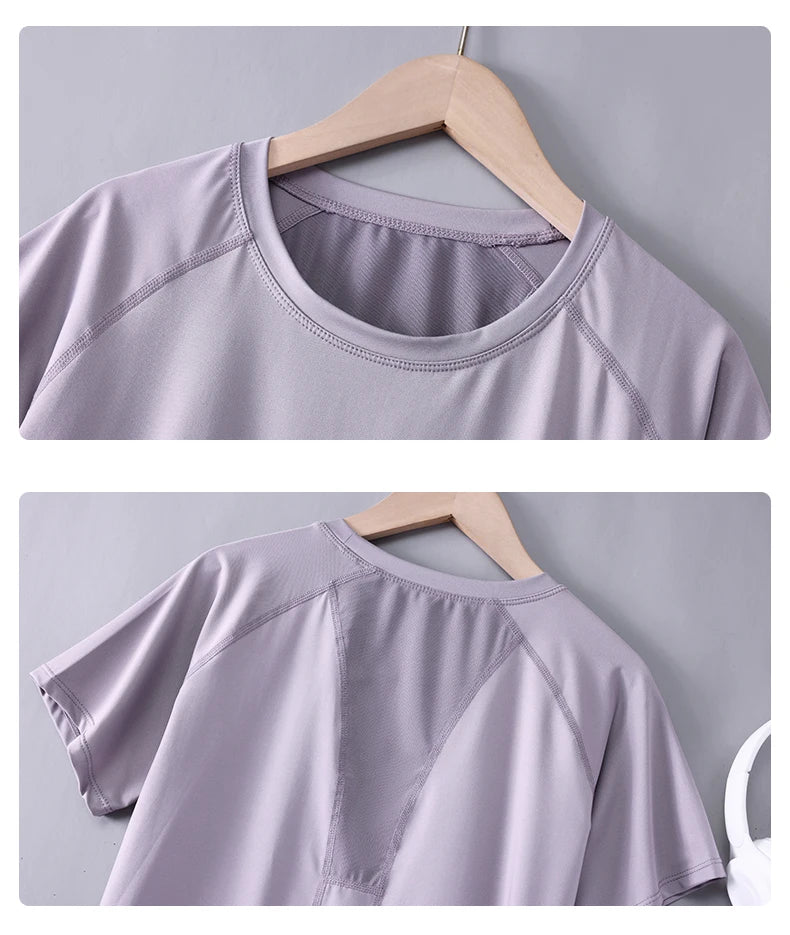 Female Short Sleeve Fitness Top and Running Shorts Sets