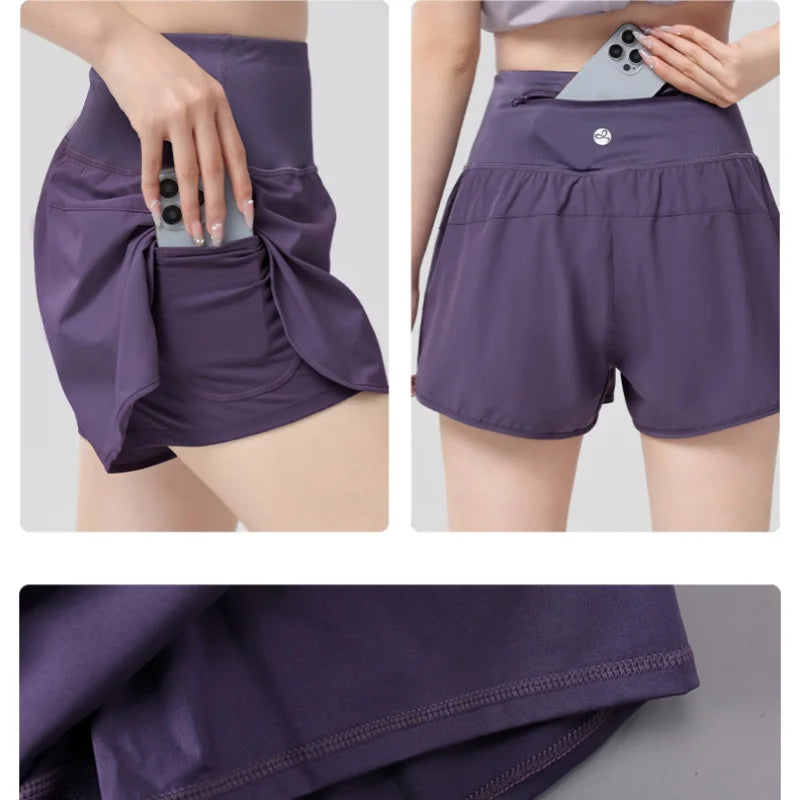 Female Short Sleeve Fitness Top and Running Shorts Sets